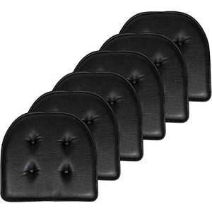 Sweet Home Collection Set van 6 stoelkussens van traagschuim, antislip, met U-vormige rubberen achterkant, 43,2 x 40,6 cm, zwart kunstleer