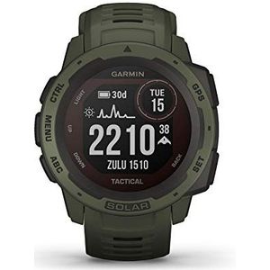 Garmin 010-02293-04 Instinct Solar Tactical Edition GPS smartwatch, robuust outdoor GPS-horloge met opladen op zonne-energie en tactische functies, kaki