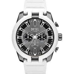 Diesel SPLIT horloge voor heren, uurwerk met chronograaf en siliconen, roestvrij staal of leren band, Gery in wit, armband