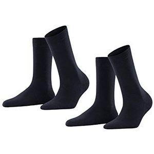 FALKE Softmerino 2-pack ademende sokken voor dames, klimaatregulerend, geurremmend, wol, fijn katoen, effen, elegant, platte naad met warme tenen, multipack 2 paar, Blauw (Dark Navy 6379)