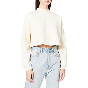 Urban Classics Cropped oversized damessweatshirt, opstaande kraag, ronde hals, korte mouwen, sweatshirt in vele kleuren, maten XS-5XL, wit zand
