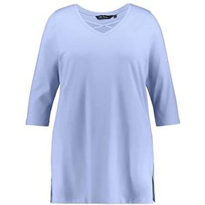 Ulla Popken Shirt, sierbanden, Classic, V-hals, 3/4-arm, hemelsblauw, normale dames, hemelsblauw, Eén maat, Hemelsblauw