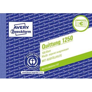 AVERY Zweckform 1250 stuks kwitantieblokken DIN A6 liggend formaat 100 vellen imitatie gratis btw met 1 vel papier blauw voor Duitsland en Oostenrijk (wit)