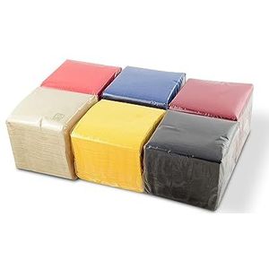 Hostelnovo - 600 papieren servetten, verschillende kleuren: geel, rood, marineblauw, bordeaux, zwart en naturel, geschikt voor cocktails, 10 x 10 cm