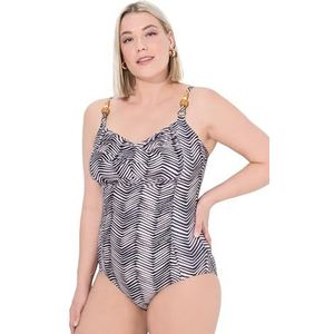Ulla Popken Laura Zig-Zag Jungle Maillot de bain grande taille pour femme, Noir, 48