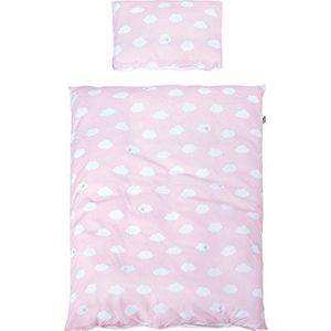 roba Omkeerbaar babybeddengoed Kleine Wolke roze - 2-delig 100% katoen - Dekbedovertrek 100 x 135 cm + kussensloop 40 x 60 cm - Roze Wolkenprint / Stippenpatroon