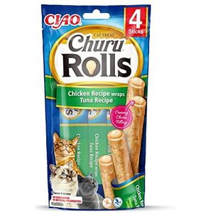 INABA Churu Rolls – traktaties voor katten om met de hand te voeden, lekkere snacks voor katten met een romige vulling, kip bekleed met tonijn