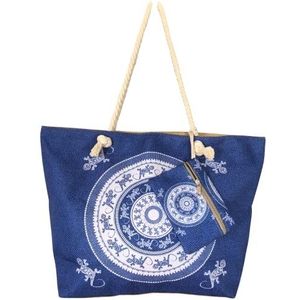 SUN & SURF Grote waterdichte strandtas voor dames met ritssluiting 60 x 40 x 20 cm zomer reiswieg handgrepen schoudertouw binnenzakken ritssluiting, Witte mandala, Mandala