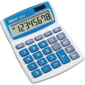 Ibico, bureaurekenmachine 208X, compact voor kantoor, thuis en school, wit/blauw, 133 x 106 x 26 mm, IB410147