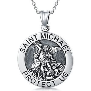 Heilige Michael medaille van sterling zilver, religieuze hanger voor dames en heren, sterling zilver, Sterling Zilver