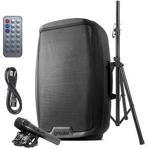 Gemini Sound Sound AS-2115BT-PK Party Bluetooth 15 Woofer 2000 W actief systeem PA DJ Bluetooth luidspreker met luidsprekerhouder, microfoon/SD-kaart, USB, XLR-ingangen met handgrepen, TWS