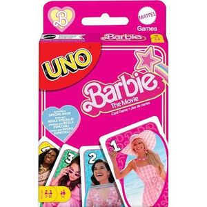 Mattel Games Barbie UNO kaartspel - geïnspireerd op de film met favoriete personages en onvergetelijke scènes, speciale regels ""Met teveel gespeeld"", voor 2-10 spelers vanaf 7 jaar, HPY59