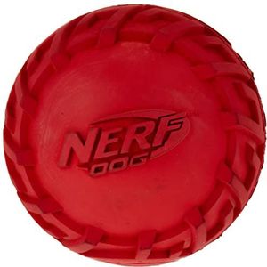 Nerf Dog Rubberen hondenspeelgoed met bandenprofiel en piepgeluid, geleverd in de kleur rood of groen, 7,6 cm