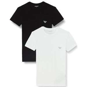 Emporio Armani Set van 2 T-shirts met ronde hals van bamboeviscose, zacht aanvoelend, T-shirt voor heren, Zwart/Wit