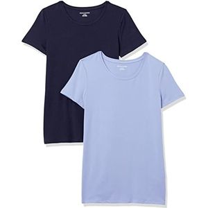 Amazon Essentials Set van 2 T-shirts voor dames met korte mouwen en ronde hals, klassieke pasvorm, paars/marineblauw, maat M