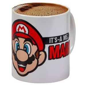 Avilia Thee- of koffiemok met Super Mario-decoratie, mok met videogame-design, geweldig cadeau-idee, keramiek, 10 x 9 cm, 325 ml, wit en rood