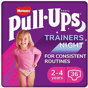 Huggies Nachtluiers voor meisjes, 2-4 jaar, maat 6-7 (38 broeken), extra bescherming 's nachts, ondersteuning voor constante zindelijkheidstraining