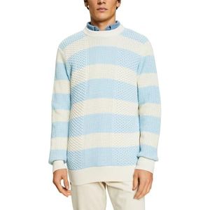 ESPRIT Pull en coton tricoté à rayures, Pastel Blue, XS