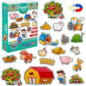 Koelkastmagneet voor kinderen, Magdum, boerderijdieren, magnetisch, 19 magneten voor kinderen, speelgoed, koelkast, kinderen, speelgoed voor kinderen, 3 jaar, educatief spel