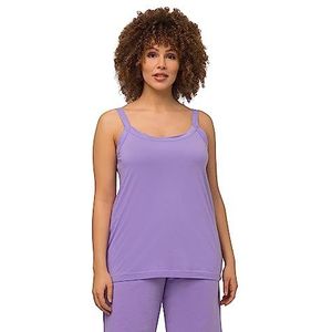 Ulla Popken Grote maten voor dames, grote maat tot 62+, basic-top spaghetti-top, tragetop met smalle bandjes, effen trekkoord, slim fit, 704930, Lila Blauw