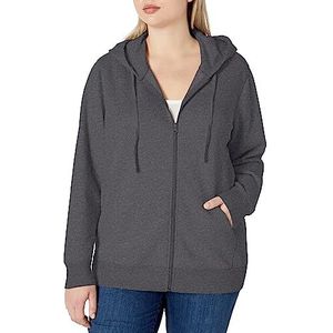 Amazon Essentials Dames fleece hoodie met rits en lussenstof donkergrijs gemêleerd L (verkrijgbaar in grote maten)