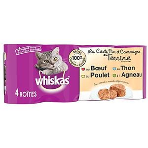 WHISKAS La Carte Mer and Campagne – Terrine dozen met 4 smaken voor volwassen katten – 24 dozen van 400 g – verpakking kan variëren