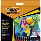BIC Intensity Hoogwaardige viltstiften voor volwassenen en kinderen, 12 kleuren, met comfortabele rubberen handgreep en stabiele punt