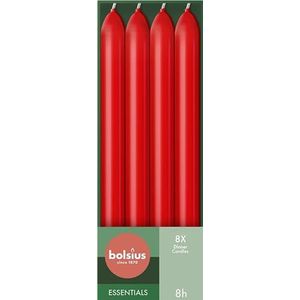 Bolsius Set van 8 gladde staafkaarsen, rood, 24 cm, brandlengte 8 uur, geurvrij, natuurlijke plantaardige was, druppelvrij, palmolievrij