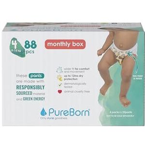 PureBorn Premium luierbroekjes, maat 4 (9-15 kg), 88 babybroekjes, superieure bescherming voor dag en nacht, hypoallergeen, ultrazacht, dermatologisch getest, huidvriendelijk