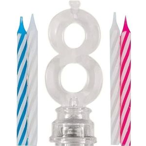 Unique Party 37538 Verjaardagskaarsenhouder met knipperende kleuren, nummer 8 met 4 kaarsen