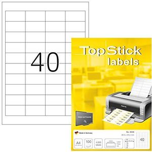 TopStick 8658 Universele etiketten A4 klein (48,5 x 25,4 mm, 1000 vel, papier, mat) zelfklevende, bedrukbare, permanente veelzijdige sticker, 40,000 zelfklevende etiketten, wit