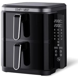 Comfy Nest, Airfryer met dubbele mand, 11 l, Air Fryer, gelijktijdig koken, digitaal touchscreen, Rapid Air-technologie, verhoogde veiligheid, gemakkelijk te reinigen, 5,5 l, zwart