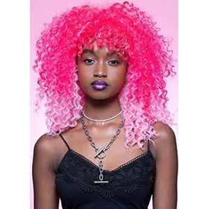 Smiffys Pink Manic Panic Passion Ombre Curl Girl Pruik, One size, 51646