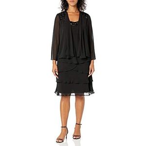 S.L. Fashions Dames pailletten jurk Embellished Tiered Sequin Jacket Dress (klein en regular), zwart, 44, zwart.