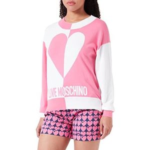 Love Moschino Trui met ronde hals en lange mouwen voor dames, Fuchsia wit.