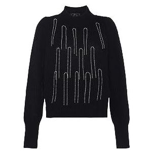 faina Women's Femme Col Rond et Chaîne Paillettes Noir Taille M/L Pull Sweater, XL, Noir, XL