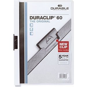 Durable Duraclip 223802 clip-on map A4, PVC, voor 1-60 vellen, 5 stuks, wit