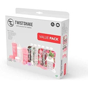 Twistshake Babyflessen, 4 fopspenen, fopspeenhouder, bijtring, leerbeker, 6 x drinkfles, BPA-vrij, wit/roze, 3 stuks