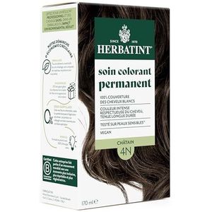 Herbatint Permanente haarkleurverzorging 4N kastanjebruin, 170 ml, zonder ammoniak, 100% dekking van wit haar, dermatologisch getest voor de gevoelige huid, met 8 biologische plantenextracten