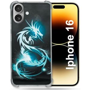 Cokitec Coque Renforcée pour Apple Iphone 16 Fantastique Dragon Bleu