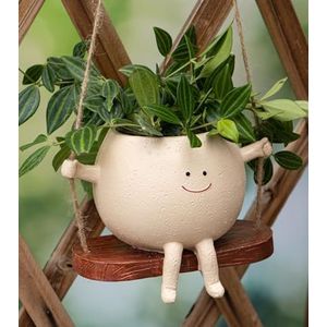 RZOIKZOI Leuke hangende bloempot, lachend gezicht, voor binnen en buiten, vetplanten, cactussen, cadeau-idee voor mama, Kerstmis