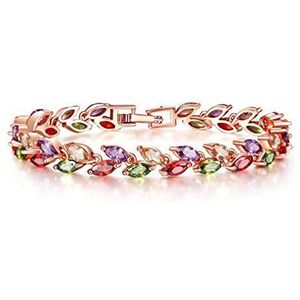 YAZILIND Gesp armband roségoud vergulde mooie kleur zirkoon bladeren voor vrouwen meisjes party sieraden, 17 centimeters, Steen, Zirkonia