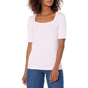 Amazon Essentials Dames T-shirt met halve mouwen en vierkante hals, slim fit, lichtroze, maat S