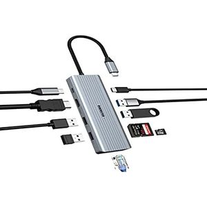USB C Hub 10-in-1 met HDMI 4K voor MacBook Pro/Air, USB C-adapter dockingstation met LAN RJ45, USB-C 3.0, 100W PD, 2x USB 3.0, 2x USB 2.0, SD/TF voor MacBook Pro/Air/Windows Surface Pro 7