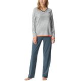 Schiesser Schlafanzug Set lang, zacht katoen - nachtkleding pyjamaset voor dames, Blauw jeans_181965