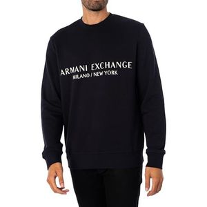 Armani Exchange Crew Neck, vooraan verlengd logo trainingspak voor heren, Blauw