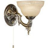 Eglo Marbella Wandlamp,1-lamps, vintage, rustiek, wandlamp binnen, gegoten metaal, albastglas, woonkamerlamp, hallamp, gepolijst, champagne-kleur, lamp met trekschakelaar, E14 fitting