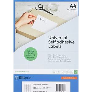 Rillprint zelfklevende etiketten | 2100 etiketten | 63,5 x 38,1 mm | 21 bedrukbare etiketten per A4 vel | Verzending, prijzen, zelfklevende etiketten voor inkjet- en laserprinter