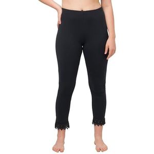 Ulla Popken 7/8 leggings, zalm, biobaumwolle legging 7/8 kant met zoom, biologisch katoen dames, zwart.