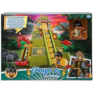 Pinypon Action - Wild vissen in de piramide, actie-speelgoedset met puzzel, vangen, accessoires, een schat en 2 figuren van een Explorer en een grote spinnenpop